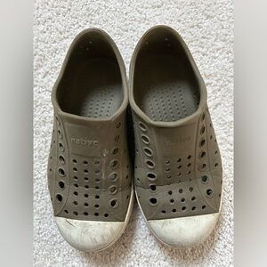 Native Slip-On Shoes in Olive Green with White Toe